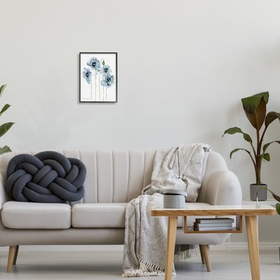 Blue Abstract Poppy Blooms Canvas Print with Black Frame