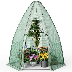 Tangkula 63” x 63” x 72” Walk-In Greenhouse with Roll-Up Window & Door Hexagonal Green House with Metal Frame & Waterproof PE Cover - 1 of 4