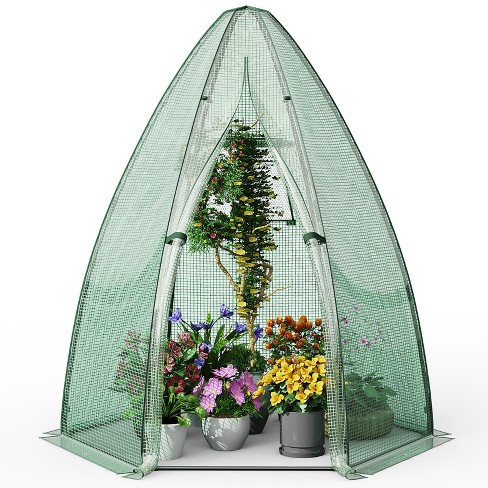 Tangkula 63” x 63” x 72” Walk-In Greenhouse with Roll-Up Window & Door Hexagonal Green House with Metal Frame & Waterproof PE Cover - image 1 of 4