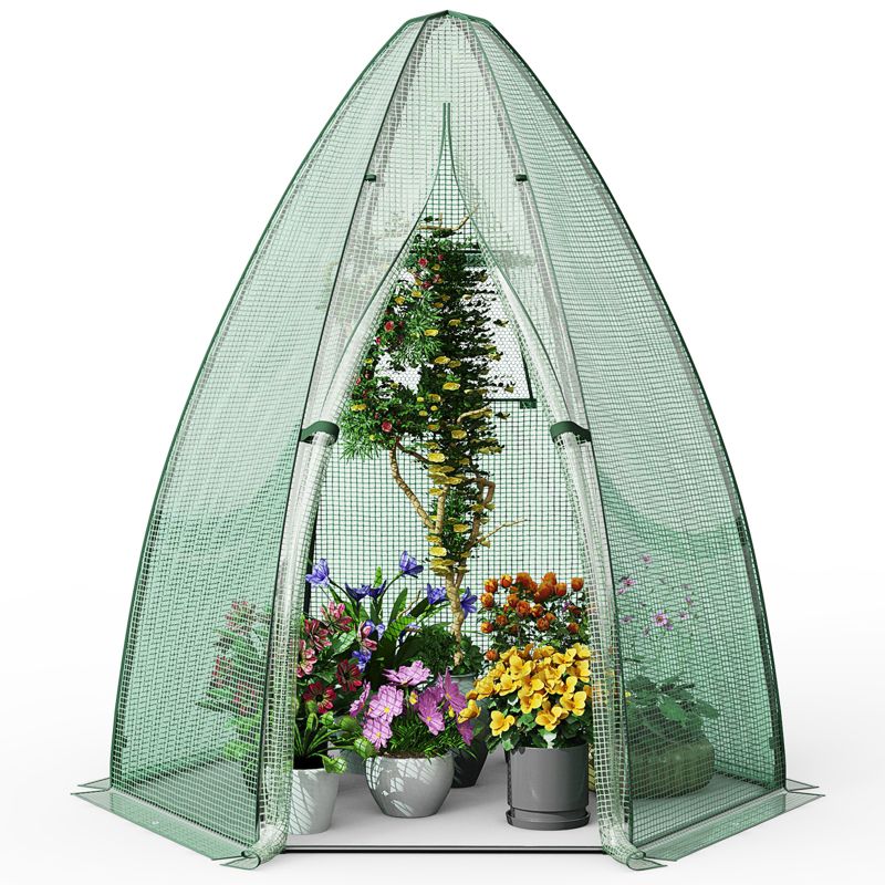 Tangkula 63” x 63” x 72” Walk-In Greenhouse with Roll-Up Window & Door Hexagonal Green House with Metal Frame & Waterproof PE Cover, 1 of 11