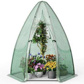 Tangkula 63” x 63” x 72” Walk-In Greenhouse with Roll-Up Window & Door Hexagonal Green House with Metal Frame & Waterproof PE Cover