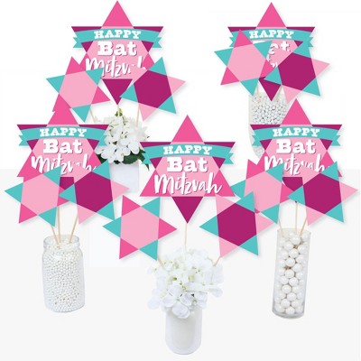 Big Dot of Happiness Pink Bat Mitzvah - Girl Party Centerpiece Sticks - Table Toppers - Set of 15