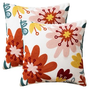 REGALWOVEN Floral Embroidered Decorative Throw Pillow Covers Farmhouse Flower Pattern Cushion Cases for Couch Living Room Decor 18 x 18 Inch 2 Pcs - 1 of 4