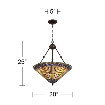 Elegant Peacock Feather 24.5" Bronze & Glass Pendant Light