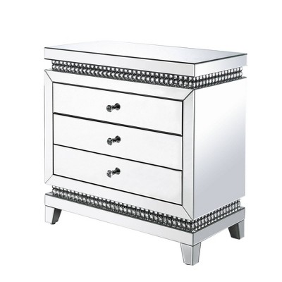 3 Drawer Mirrored Console Table with Faux Crystals Silver - Benzara
