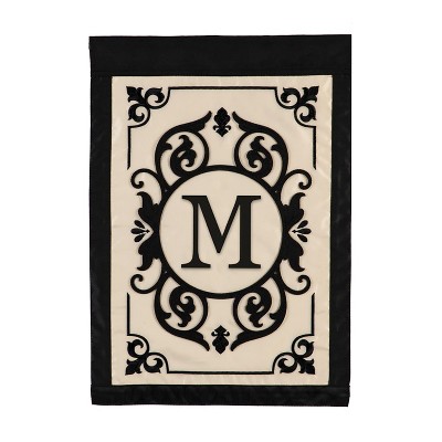 Evergreen Flag Cambridge Chic Letter M Monogram Applique Garden Flag - 12.5" Wide x 18" High