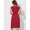 Allegra K Women's Pleated Crew Neck Cap Sleeve Tie Waist A-Line Dresses - 4 of 4