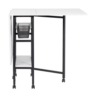 Black and White Metal Folding Craft Table with Storage