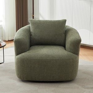 Tinyhomie 38 Inch Green 360 Swivel Upholstered Accent Barrel Sofa Chair with Throw Pillow - 1 of 4