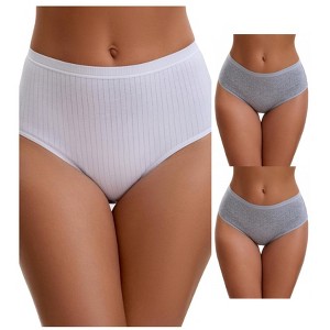INSPIRE CHIC Women's Cotton High Waist Briefs Breathable Underwear, Available in Plus Size 3 Packs - 1 of 4