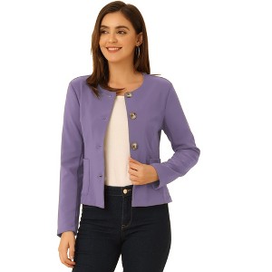 INSPIRE CHIC Women's Casual Fall Round Neck Button Front Elegant Work Blazer - 1 of 4