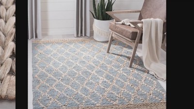 Handmade Light Blue and Beige Jute Geometric Area Rug, 5' x 8'