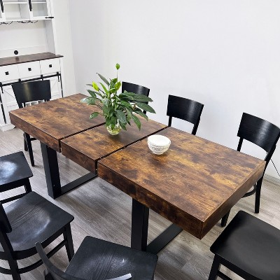 Homy Casa Industrial Extendable Dining Table with Rustic Wood Top and Metal Legs