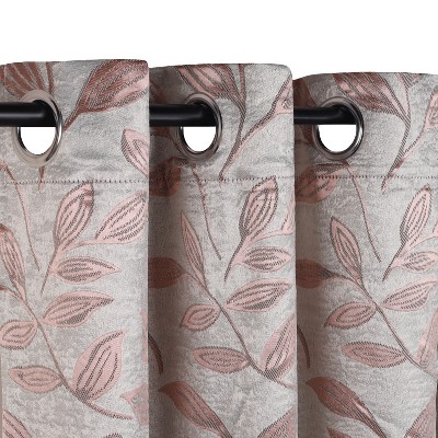 Bronze Polyester Blackout Grommet Curtains with Leaf Design