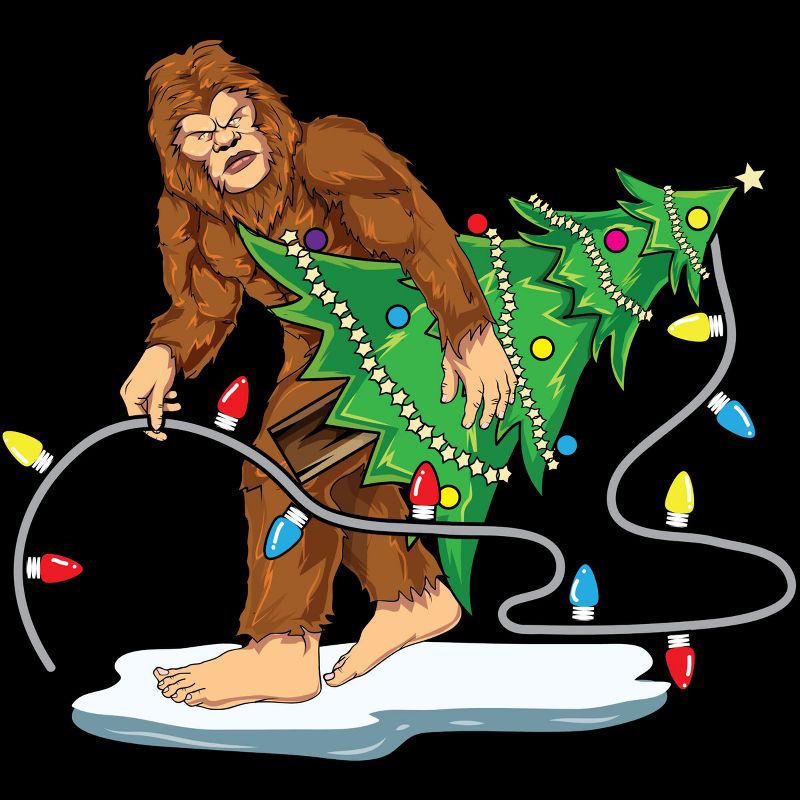 Girl's Design By Humans Bigfoot Christmas Tree Sasquatch Santa Christmas Gift By amitsurti T-Shirt, 2 of 4