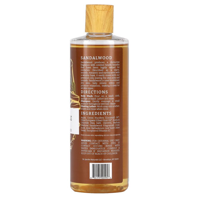 Dr Jacobs Naturals All-Natural Castile Sandalwood Body Wash with Plant-Based Ingredients - Gentle and Effective - Sulfate-Free, Paraben-Free, and, 2 of 3