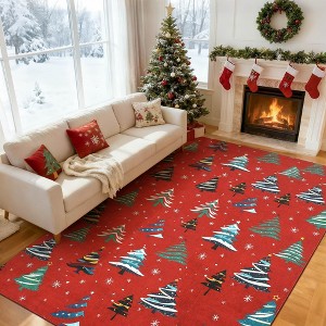 Runner Rug,Washable Rug for Home Decor, Indoor Non Slip Carpet,Soft Low Pile Christmas Rugs with Xmas Tree Motif for Entryway,Living Room,Bedroom - 1 of 4