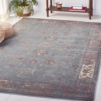 Vintage Grey and Multicolor Hand-Knotted Viscose Area Rug