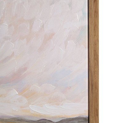 Peaceful River Abstract Landscape Canvas Painting in Brown Frame