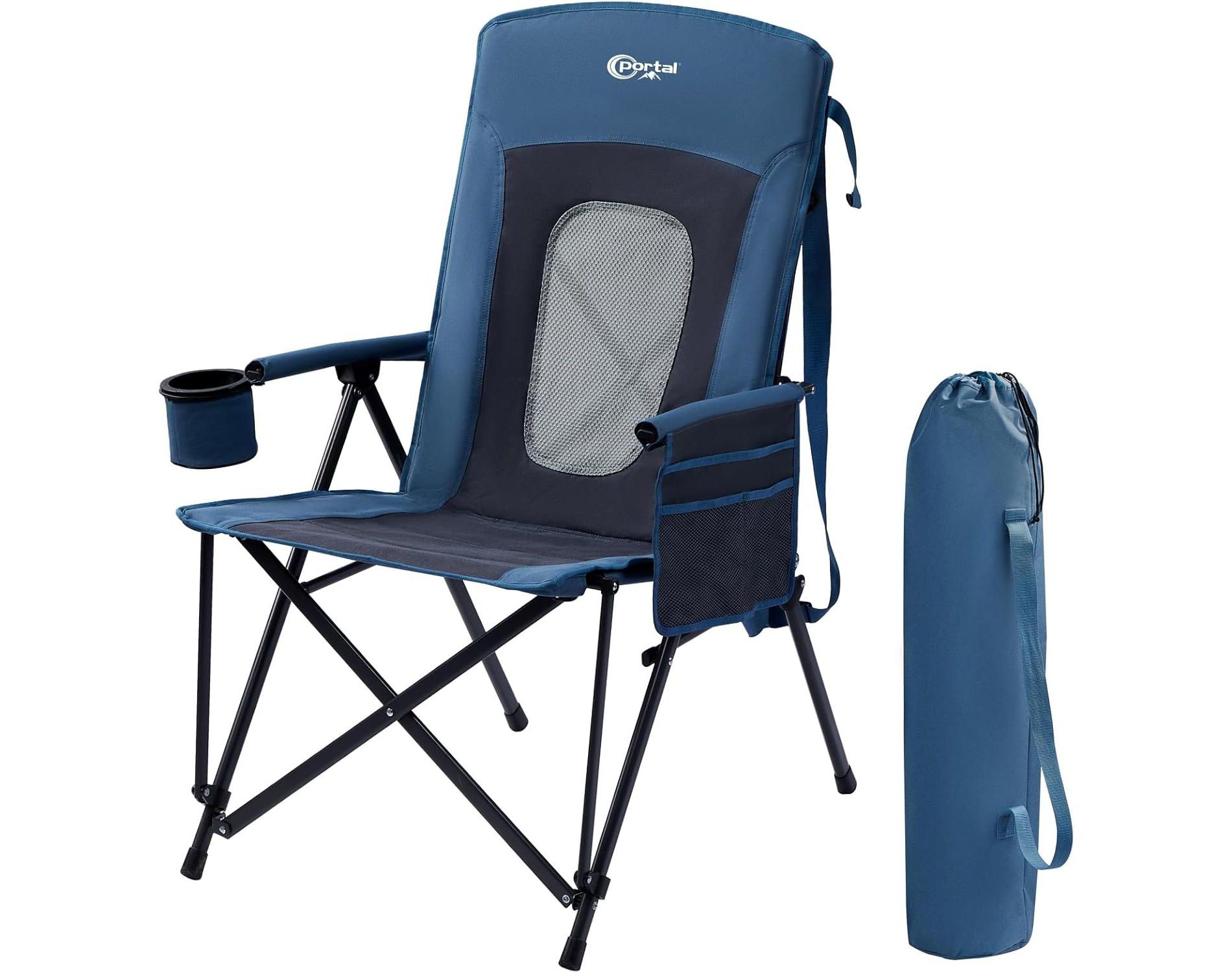 PORTAL Folding Camping Chair High Back for Adults, Portable Oversized Camp Chair for Outdoor, Supports 400 lbs, Blue