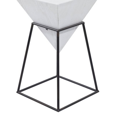Triangular Wood and Metal Accent Table with White Top