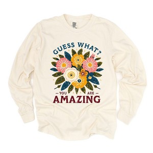 Simply Sage Market Women's Guess What Flowers Long Sleeve Garment Dyed Tee - 1 of 4