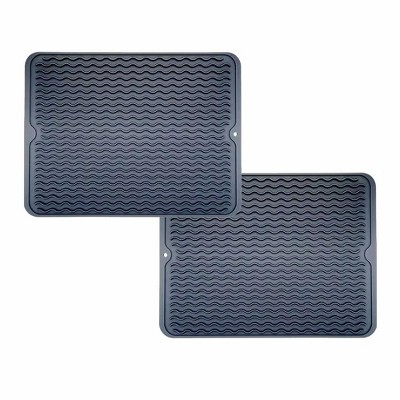 MaseiKar 2Pcs Large Silicone Dish Drying Mats, Heat Resistant Non-Slip Kitchen Mats, Dark Grey - Foldable, Dishwasher Safe, Countertop Protector