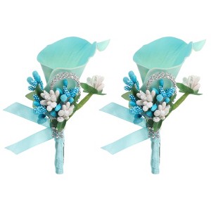 Unique Bargains Calla Lily Boutonnieres Silk Ribbon Artificial Flowers with Pins 2 Pcs - 1 of 4