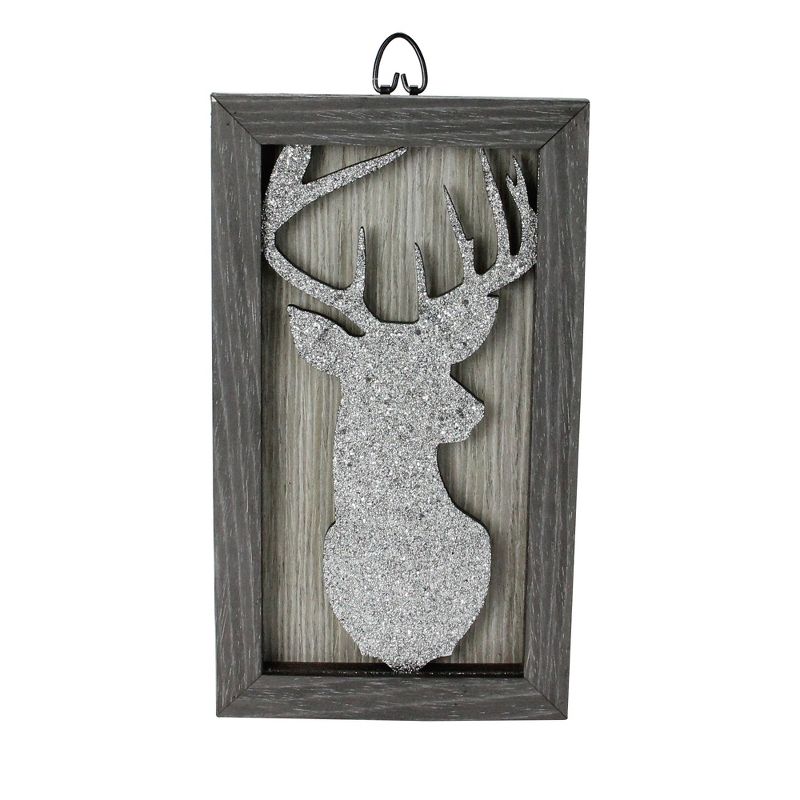 Northlight 10.25" Silver Glittered Buck Silhouette Box Framed Christmas Wall Hanging, 1 of 4