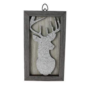 Northlight 10.25" Silver Glittered Buck Silhouette Box Framed Christmas Wall Hanging