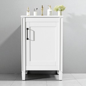 20" Bathroom Vanity with Ceramic Sink, Free-Standing Modern Vanity Cabinet with Adjustable U-Shaped Shelf and Dual Door Shelves - 1 of 4