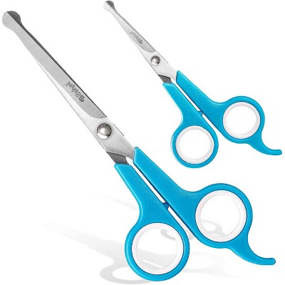BOSHEL Dog Grooming Scissors Set - 2 Pet Grooming Scissors – Safe Rounded Tips – 1 Small Micro Serrated Dog Trimming Scissor + 1 Larger Dog Scissor