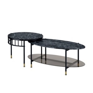 Acme Furniture 40" Silas Accent Table Set with Shelf: Faux Marble, Round, Metal Base - 1 of 4