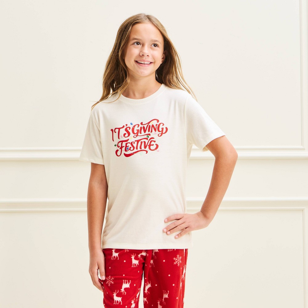 Kids' Holiday Matching Family Pajama T-Shirt - Wondershop™ Cream XS