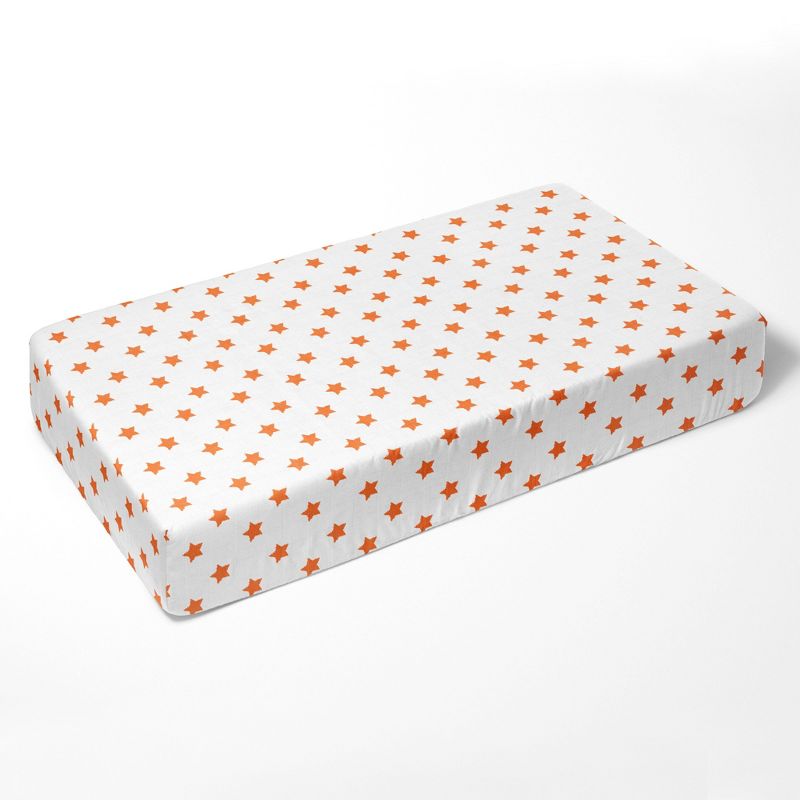 Bacati - Stars Orange Muslin 3 pc Toddler Bed Sheet Set 100 percent cotton, 4 of 7
