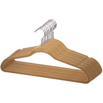 Home Basics Slip-Proof Snag-Free Ultra Slim Velvet Hanger with Rotating Steel Hook, (Pack of 10), Camel