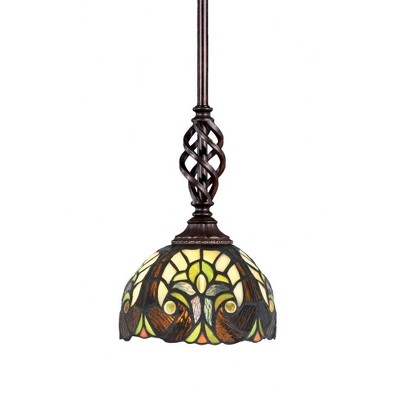 Toltec Lighting Elegante 1 - Light Pendant in  Dark Granite with 7" Ivory Cypress Art Glass Shade