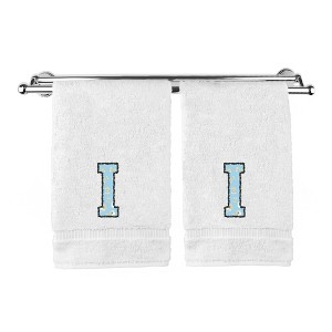 BC BARE COTTON Monogrammed Hand Towels, Personalized Gift, Set of 2 - Embroidered Writing with Light Blue - 1 of 4