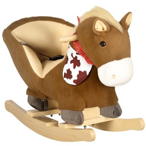 Qaba Baby Rocking Horse, Riding Horse, Plush Animal Rocker with Realistic Sound, Pedals, Toy for Boy Girl Aged 18-36 Months, Brown - 1 of 4