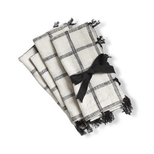 TAG Tassel Check Cotton Machine Washable Napkin Set of 4  Black Multi - 1 of 3