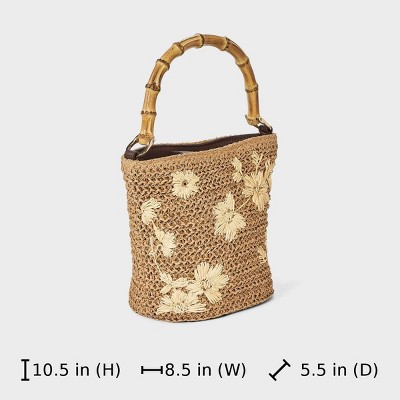 A New Day Straw Floral Embroidered Bucket Top Handle Bag - A New Day™ Natural — фото 5