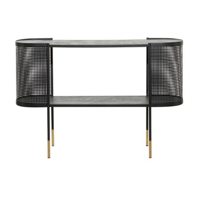 Elegant Black Metal Console Table with Storage Shelf