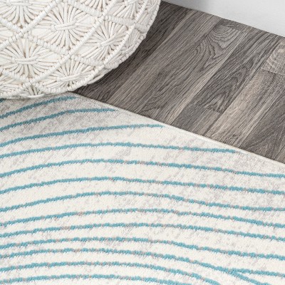 Ivory and Blue Geometric Synthetic 5x8 Area Rug
