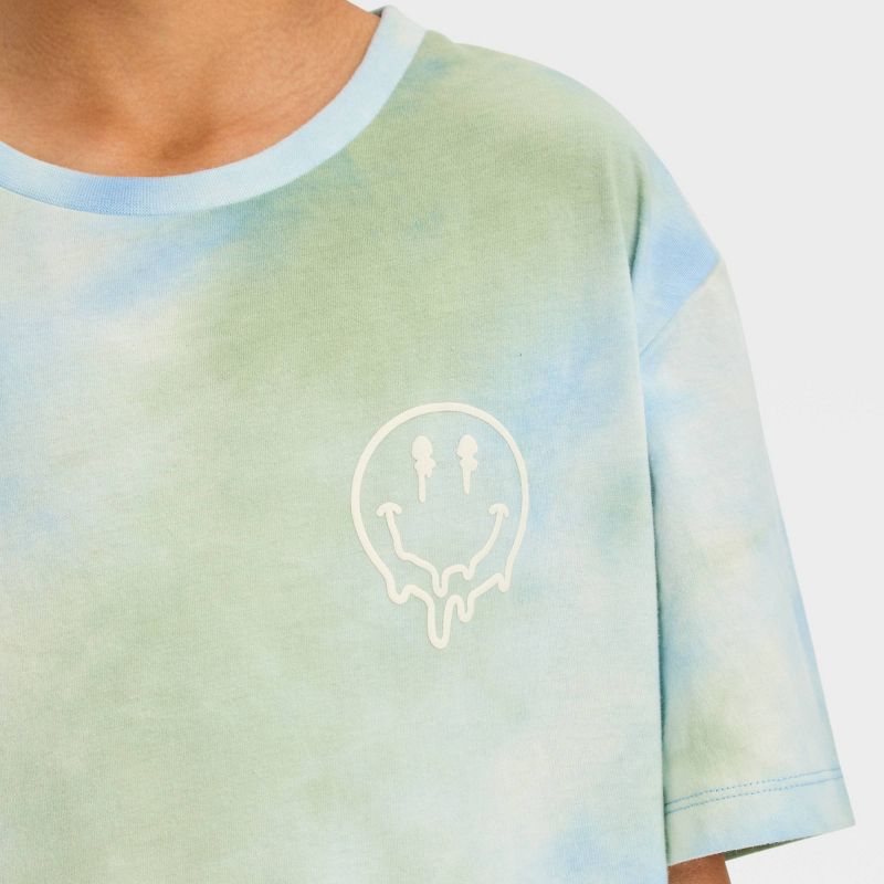 Boys' Short Sleeve Tie-Dye Graphic T-Shirt with Puff Printed Smiley - art class™ Blue, 3 of 5
