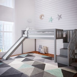 Max & Lily Twin Low Loft Bed with Stairs and Slide - 1 of 4