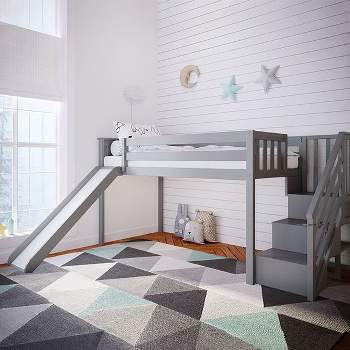 Max & Lily Twin Low Loft Bed with Stairs and Slide
