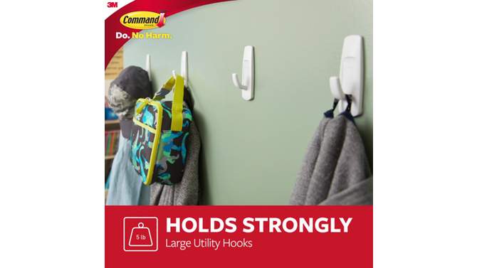Command 6 Hooks 12 Strips Large Sized Utility Decorative Hooks Value Pack White, 2 of 16, play video