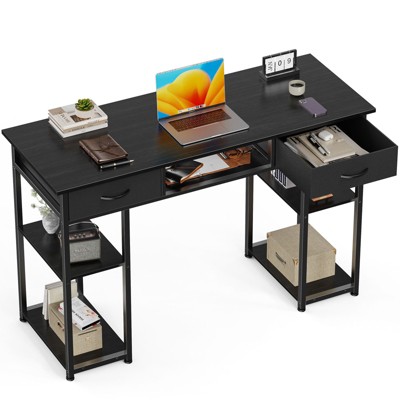 NicBex 47.2 Inch Computer Desk,Home Office Desk with Fabric Drawersand Storage Shelves,Writing Desk with Adjustable Feet for Bedroom