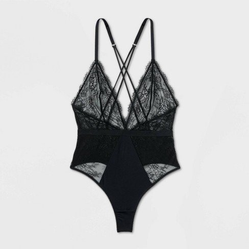 Women's Deep-v Unlined Lace Lingerie Bodysuit - Auden™ Black Xs : Target