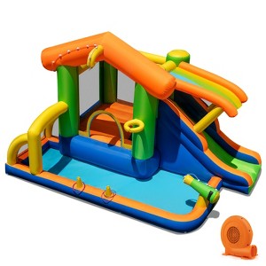 Costway 8-in-1 Multifunctional Water Park with Slide With Climbing Wall Water Cannon - 1 of 4